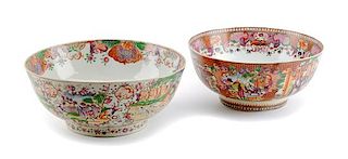 Two Chinese Mandarin Palette Porcelain Bowls Diameter 11 1/2 inches.