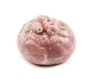 A Chinese Carved Rose Quartz Covered Box Height 12 inches.