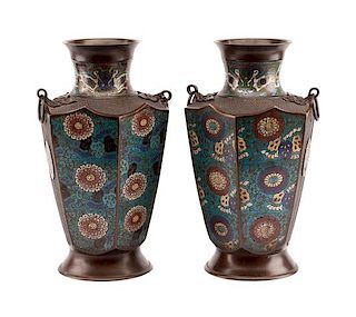 A Pair of Chinese Cloisonne Vases Height 15 1/2 inches.