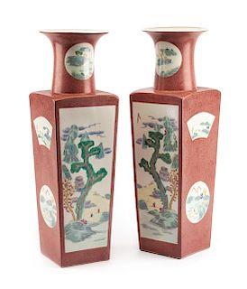 A Pair of Chinese Porcelain Vases Height 23 inches.