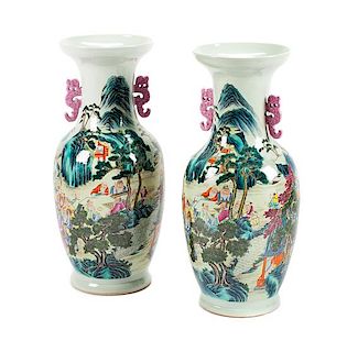 A Pair of Chinese Porcelain Vases Height 25 inches.