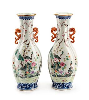 A Pair of Chinese Export Style Porcelain Vases Height 14 inches.