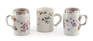 Three Chinese Export Porcelain Mugs Height of tallest 6 inches.