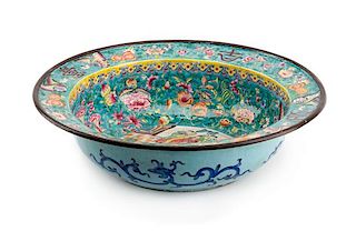 A Chinese Peking Enameled Bowl Height 4 1/2 x diameter 16 inches.