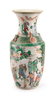 A Chinese Famille Verte Porcelain Vase Height 17 inches.