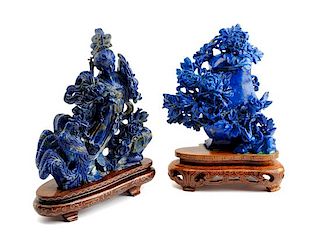 Two Chinese Carved Lapis Lazuli Articles Height of taller 6 1/2 inches.