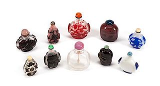 Ten Chinese Snuff Bottles Height of tallest 3 inches.