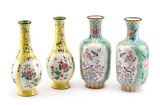 Two Pairs of Chinese Peking Enamel Vases Height of tallest 10 1/2 inches.