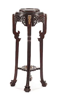 A Chinese Bronze Mounted Pedestal Height 44 x width 24 inches.