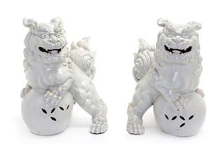A Pair of Japanese Ceramic Temple Lions Height 20 1/2 inches.