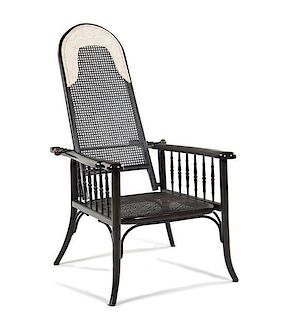 A Caned Bentwood Morris Style Open Armchair, Height 49 1/2 inches.