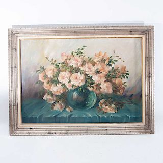 Bouquet de rosas. Siglo XX. ÌÒleo sobre tela. Firmado no identificado. Enmarcado. 70 x 101 cm