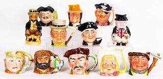 A Collection of Twelve Porcelain Character and Toby Jugs by Various Makers, 20th Century,