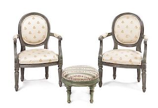 A Pair of Louis XVI Style Childs Fauteuil, Height of pair 24 1/2 inches.