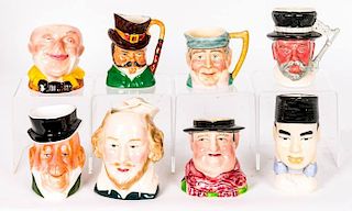 A Collection of Eight Porcelain Character Jugs by Various Makers, 20th Century,