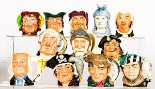 A Collection of Twelve Diminutive Royal Doulton Character Jugs, 20th Century,