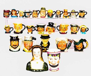 A Collection of Twenty-Six Diminutive Porcelain Character Jugs by Various Makers, 20th Century,