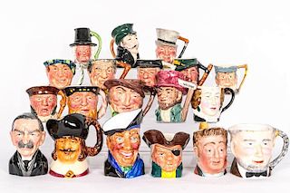 A Collection of Nineteen Diminutive Porcelain Character Jugs by Various Makers, 20th Century,