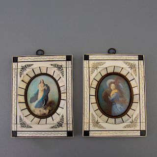 LOTE SIN RESERVA Lote de 2 miniaturas. Siglo XX. ÌÒleo sobre marfilina. Con marco elaborado en marfilina.