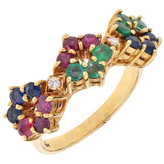 A sapphire, emerald, ruby and diamond 18K yellow gold ring.