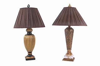 Two Decorative Table Lamps Each with Custom Made Pleated Shades, 20th Century.