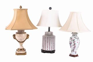 A Group of Three Decorative Table Lamps, 20th Century,