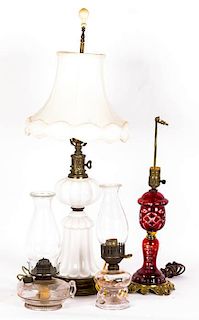A Collection of Four Colored and Clear Glass Lamps, 20th Century,
