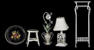 A Group of Five Painted Metal Decorative Items, 20th Century,