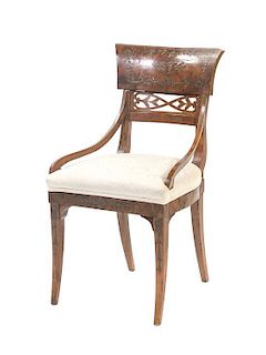 A Regency Style Metal Inlaid Mahogany Side Chair, Height 33 inches.