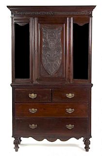 A Late Victorian/Early Arts and Crafts Mahogany Cabinet on Chest, Height 82 x width 46 1/2 x depth 16 3/4 inches.