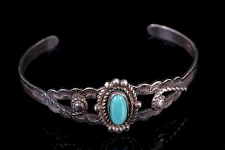 Old Pawn Route 66 Navajo Sterling & Turquoise Cuff