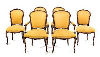 A Set of Six Louis XV Style Walnut Chairs, Height 38 inches.