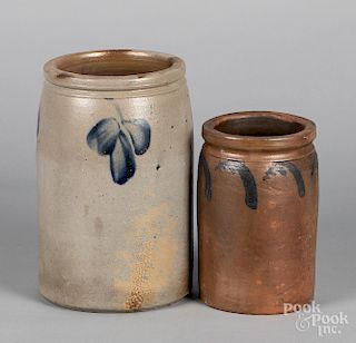 Two Pennsylvania or Maryland stoneware crocks