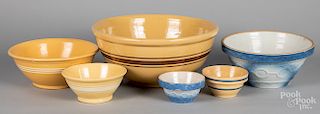 Yellowware and stoneware mixing bowls
