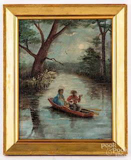 Black Americana scene of a couple in a rowboat