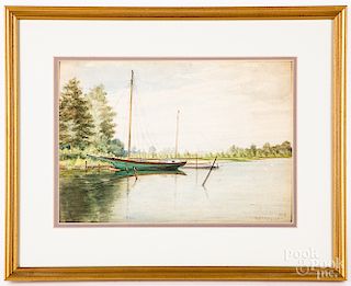 Watercolor riverscene with sailboats