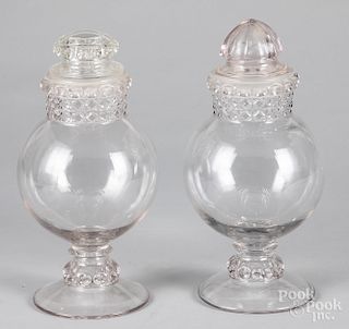 Pair of colorless glass apothecary jars