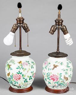 Two Chinese export porcelain famille rose lamps