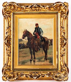 Oil on canvas of a mounted officer