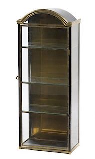A Brass and Glass Vitrine Cabinet, Height 39 1/8 x width 15 1/2 x depth 8 inches.