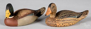 Two J. Rinker carved Mallard duck decoys