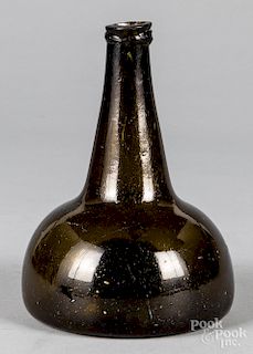 Blown olive glass squat bottle