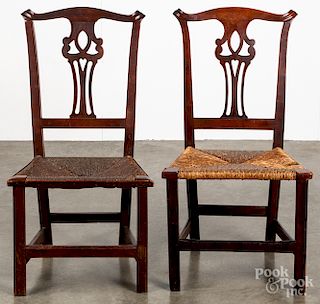 Two New England cherry rush seat side chairs
