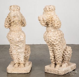 Pair of concrete poodle garden figures