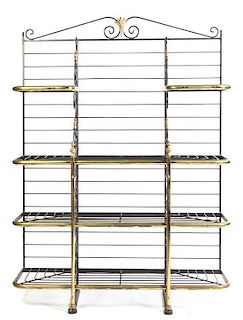 A French Steel and Brass Bakers Rack, Height 84 x width 61 x depth 16 inches.