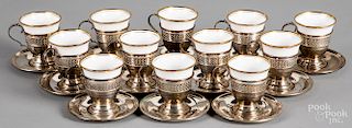 Sterling silver demitasse cups and saucers, etc.