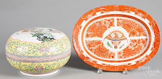 Chinese orange Fitzhugh porcelain platter, etc.