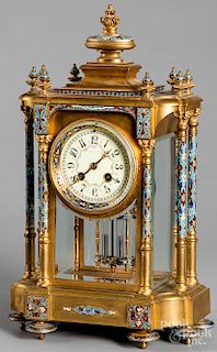 French cloisonné and brass mantel clock