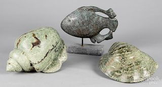Four marine subject stone sculptures