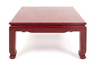 A Joseph Lombardo Lacquered Linen Low Table, Height 17 x width 36 x depth 36 inches.
